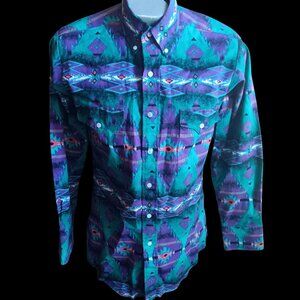 Vintage Men's Aztec Souhth Western Shirt Medium 15.5x33 Panhandle Slim Made USA